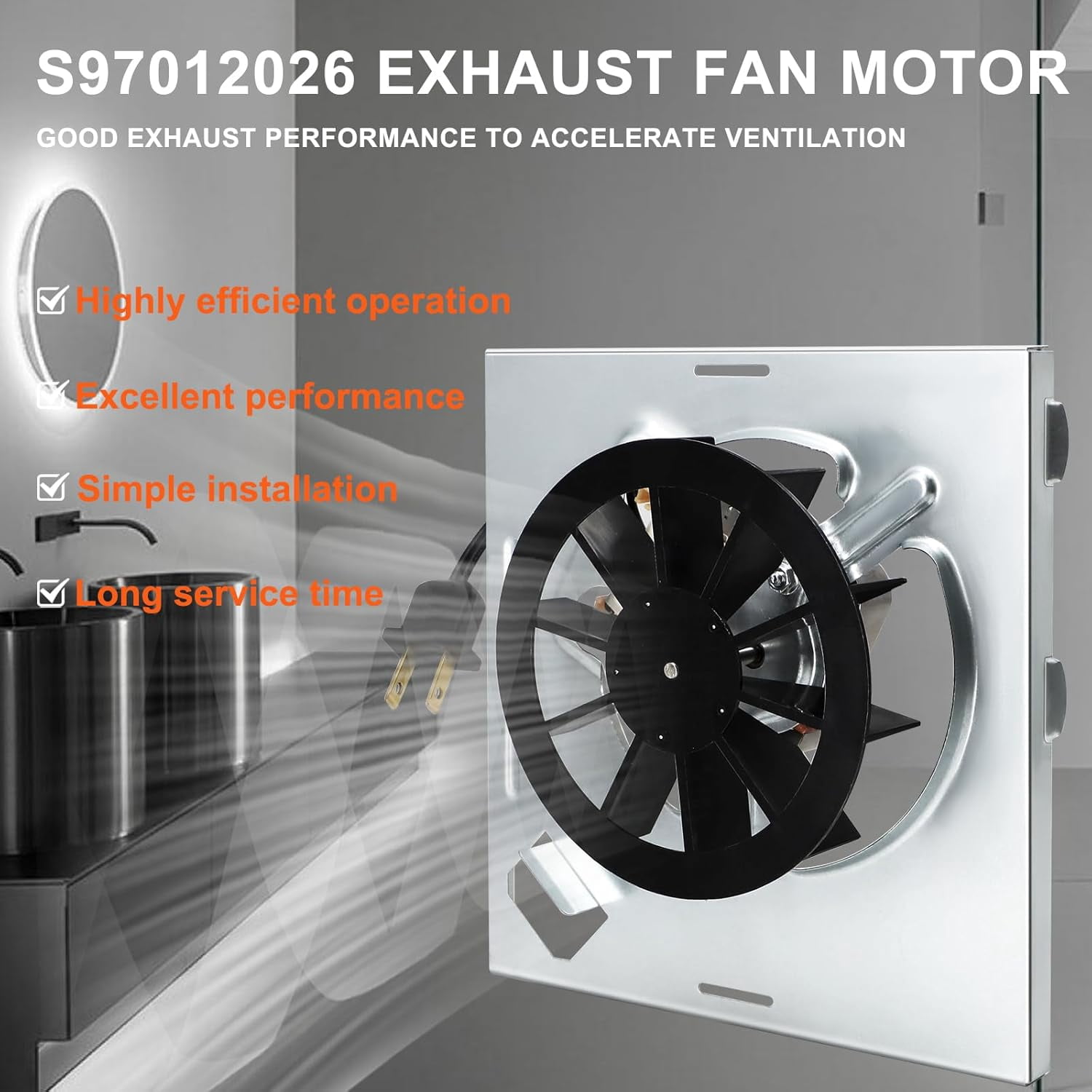 S97012026 Fan, 696N-R02 B Unit Motor Assembly Replacement for Broan 688-K, 688-J, 688-H, 663-H, 663-G, 663-J Models, Nutone 695-R02 B, 695-R03 B, 696N-R03 B Bathroom Exhaust Fan Motor, 50CFM