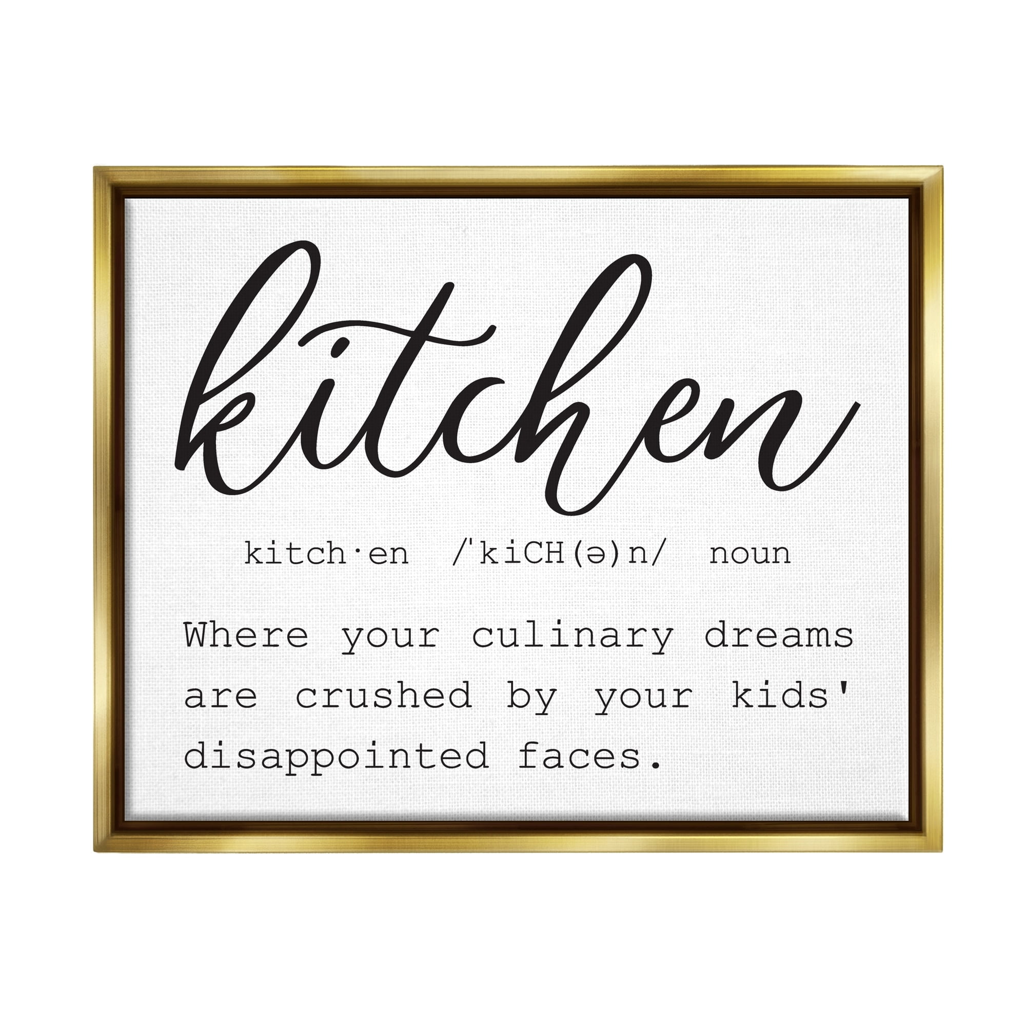 Stupell Industries Funny Kitchen Phrase Definition Cooking Typography Graphic Art Metallic Gold Floating Framed Canvas Print Wall Art, Design by Lettered and Lined