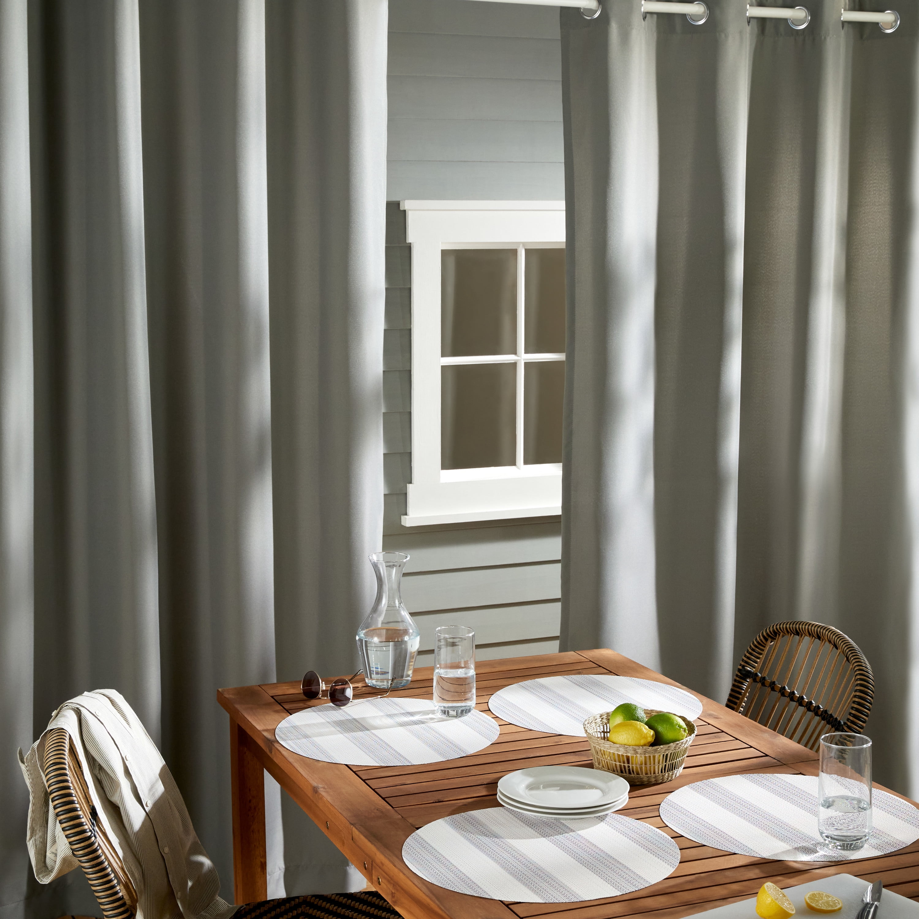 TOWN & COUNTRY BASICS Cabana Solid Heavyweight Indoor Outdoor Curtains, Light Filtering Opacity with Grommet Top, Water Repellent, 2-Pack Set, 54"x96", Medium Grey