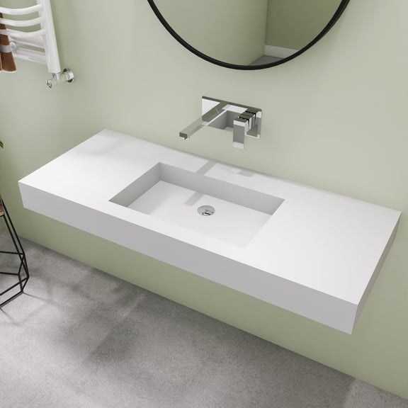 47" Wall Mount Rectangle Vessel Sink, Solid Surface Bathroom Vessel Sink