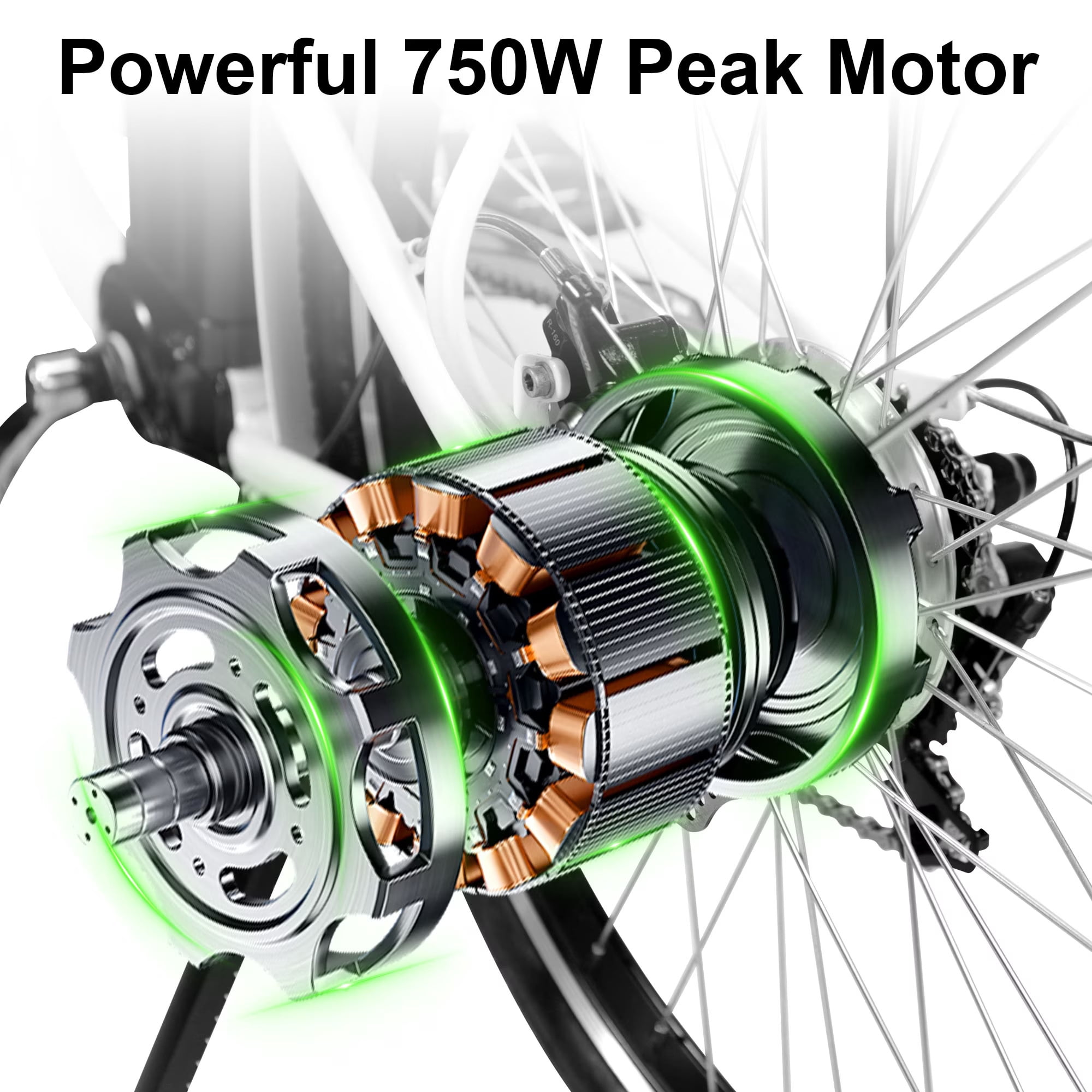 Electric City Bike for Adults 26",Peak 750W E-Commuter Bikes 48V 10AH UL2849,White