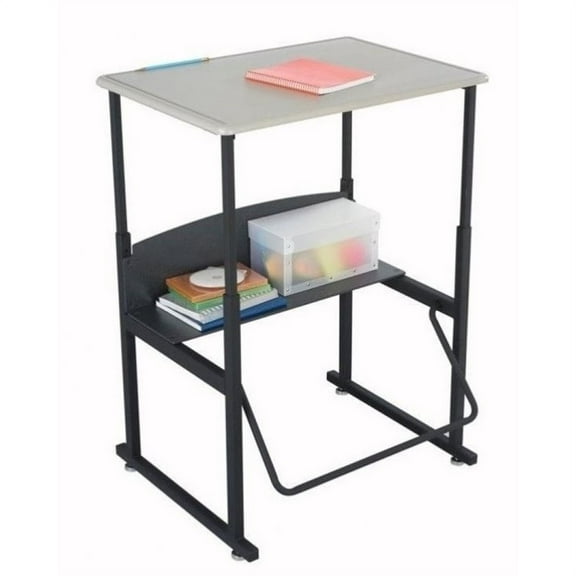 Bowery Hill 20" x 28" Height Adjustable Student Desk with Shelf, Book Box, and Footrest, in Beige
