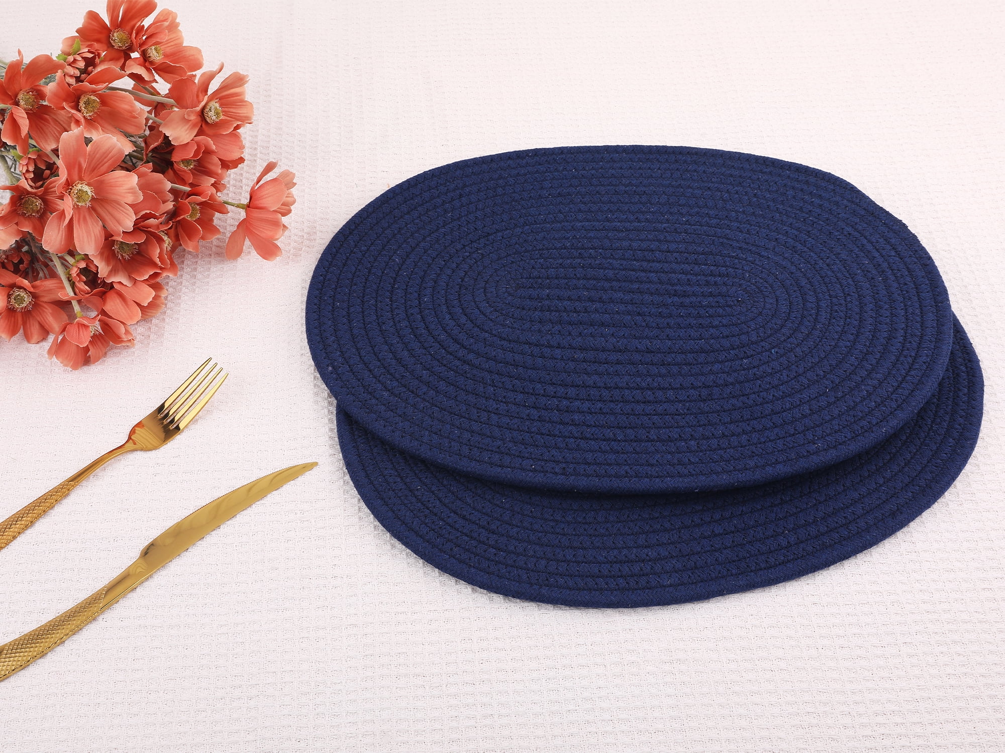 Unique Bargains Set of 4 Cotton Rope Placemats for Dining Table Decor Table Mat Navy Blue