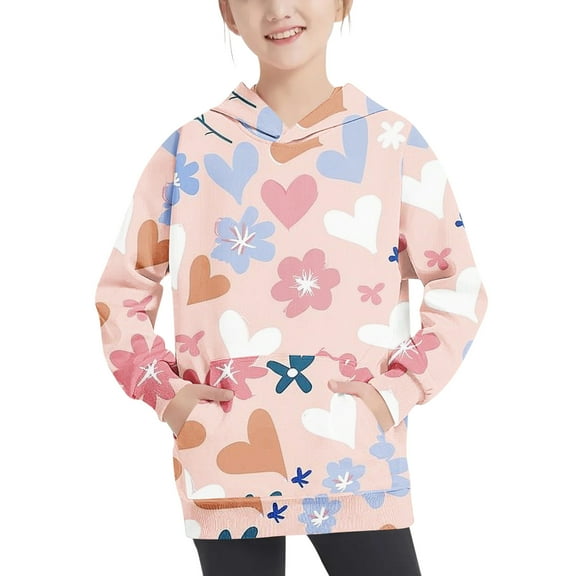 Hoodies for Girls 7/8 Floral Print Fall Fashion Hooded Sweatshirt with Pocket Kids Long Sleeve Casual Tops 4-13, Pink, 7 Years