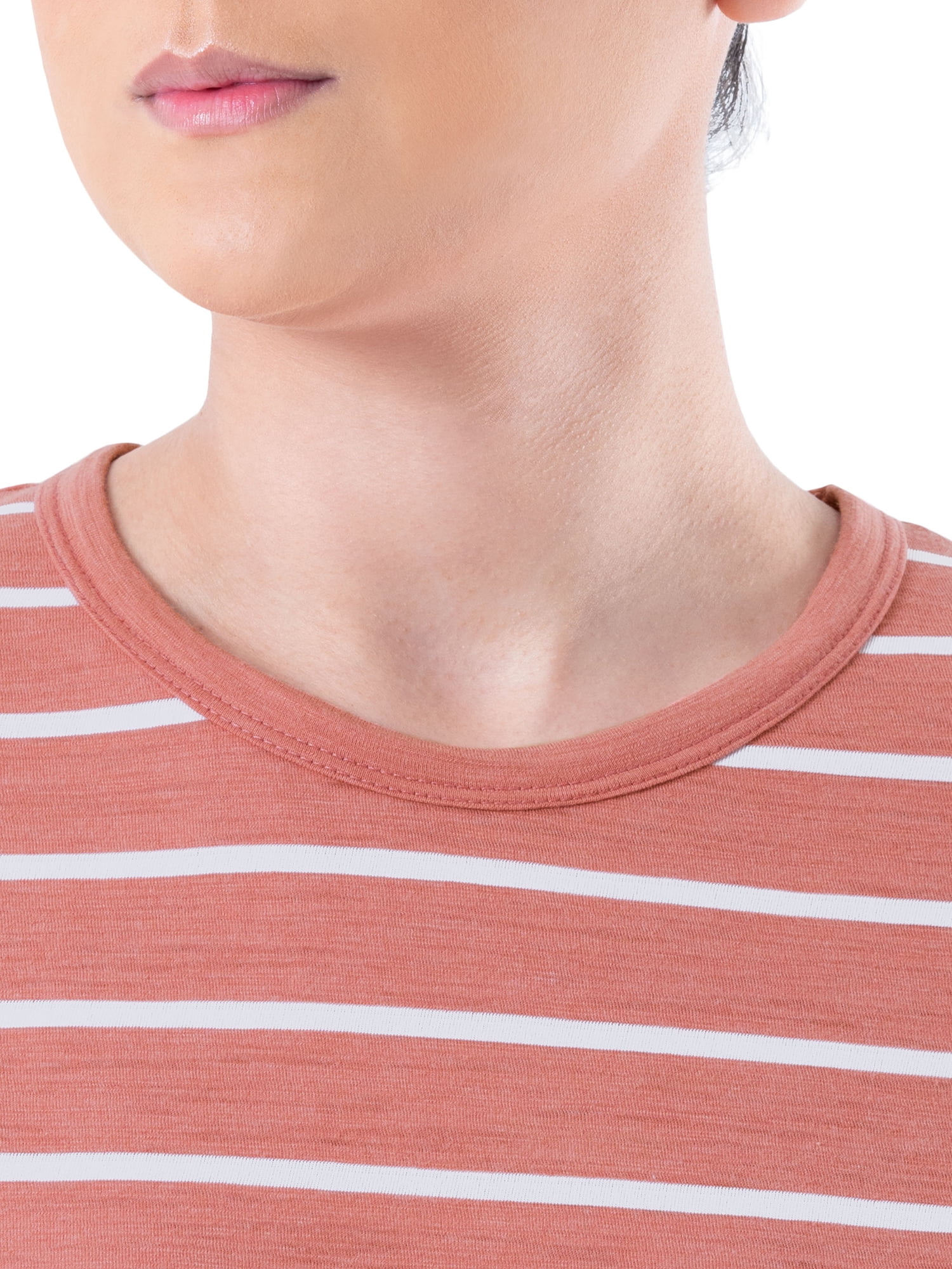 Time and Tru Womens Striped Short Sleeve Slub Crew Neck T-Shirt