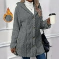 thumbnail image 2 of Tiweut Leisure Fleece Jackets for Womens Solid Color Long Sleeve Hooded Button Cardigan Cozy Coat Blouses Grey,2XL, 2 of 7