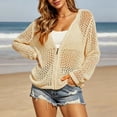 thumbnail image 2 of Womens Crochet Lightweight Zip Up Hooded Beach Cover Up Long Sleeve Hollow Out Knit Mesh Cardigan Soft Breathable Loose Fit Swimsuit Coverup Resort Wear Casual Vacation Outfit, 2 of 8