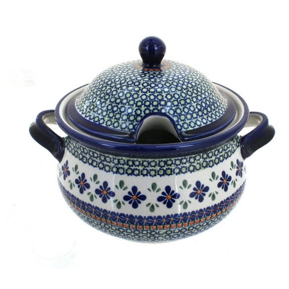 Blue Rose Polish Pottery Mosaic Flower Soup Tureen