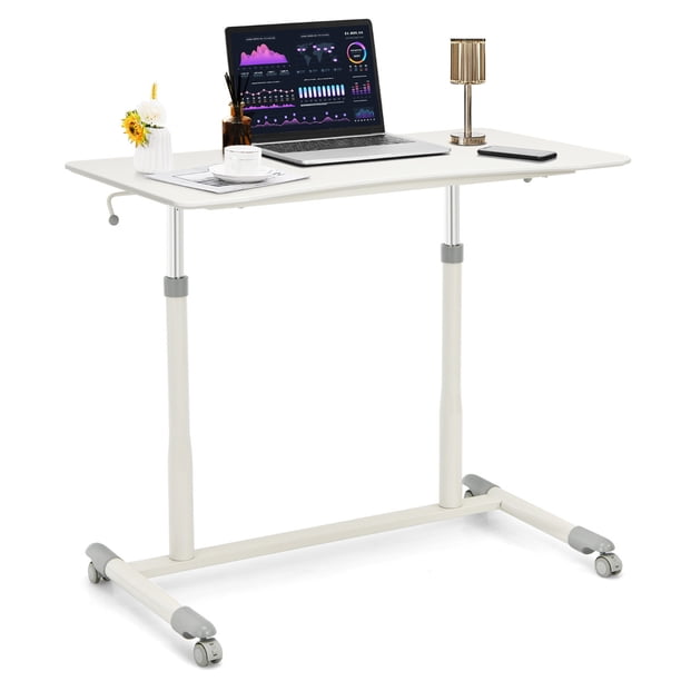 Costway Escritorio para Ordenador de Pie/Sentado con Altura Regulable 4 Ruedas Mesa para Casa Oficina Dormitorio 95 x 52 x 70-107 cm