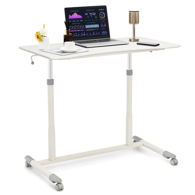 Costway Escritorio para Ordenador de Pie/Sentado con Altura Regulable 4 Ruedas Mesa para Casa Oficina Dormitorio 95 x 52 x 70-107 cm