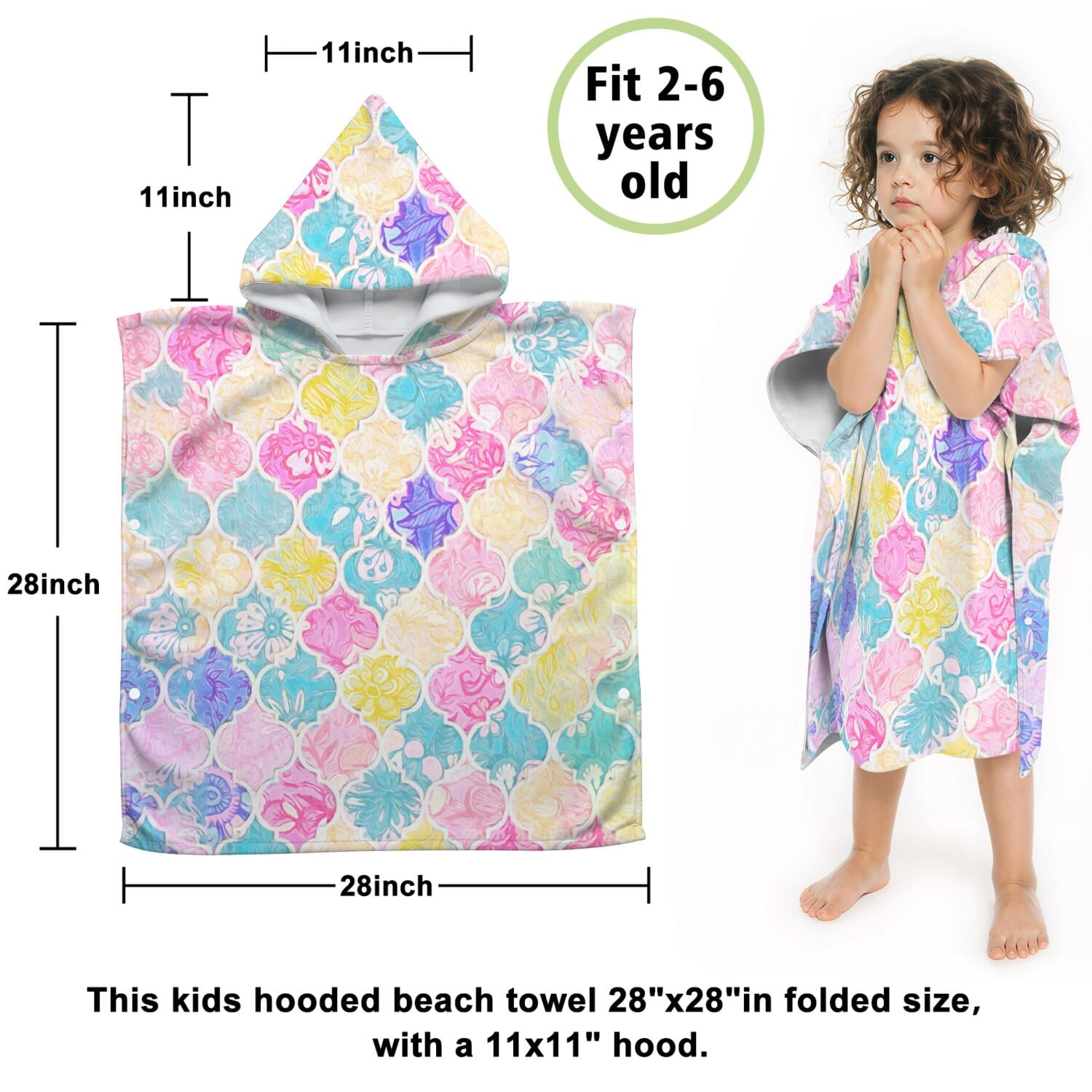 Hooded Kids Beach Towels - Toddler Bath Towel Girls Boys Swimming Cover-ups for Ages 2 to 6 Kids Pool Towels Quick Dry Lightweight Soft Microfiber Poncho Towel 28x28 (Mermaid Seashell)