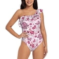 thumbnail image 2 of Yiaed Flower Butterfly Print Women One Piece Swimsuits Tummy Control One Shoulder Bathing Suits Pattern Ruffle Swimwear-XX-Large, 2 of 8