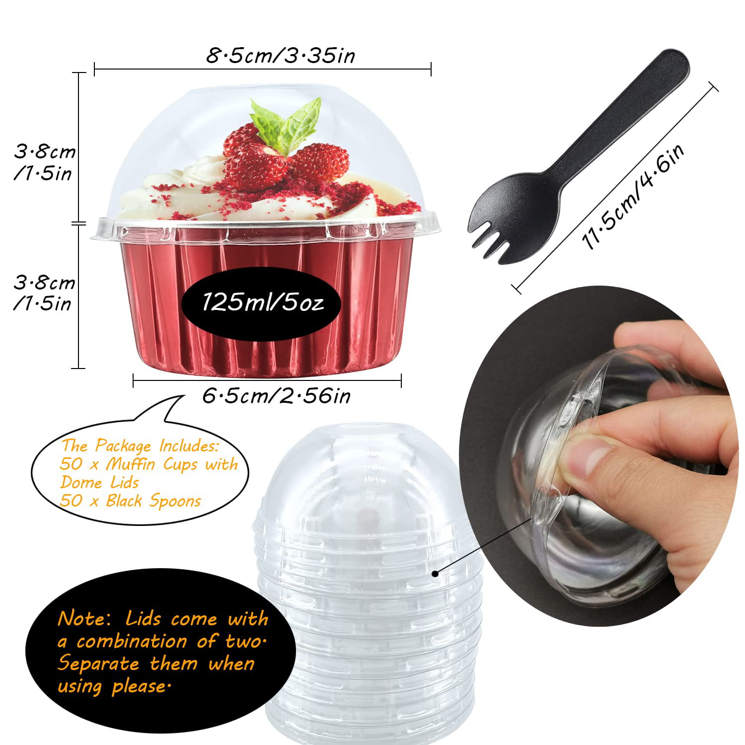EUSOAR cupcake Liners with lids, 5oz 50pcs Square Disposable