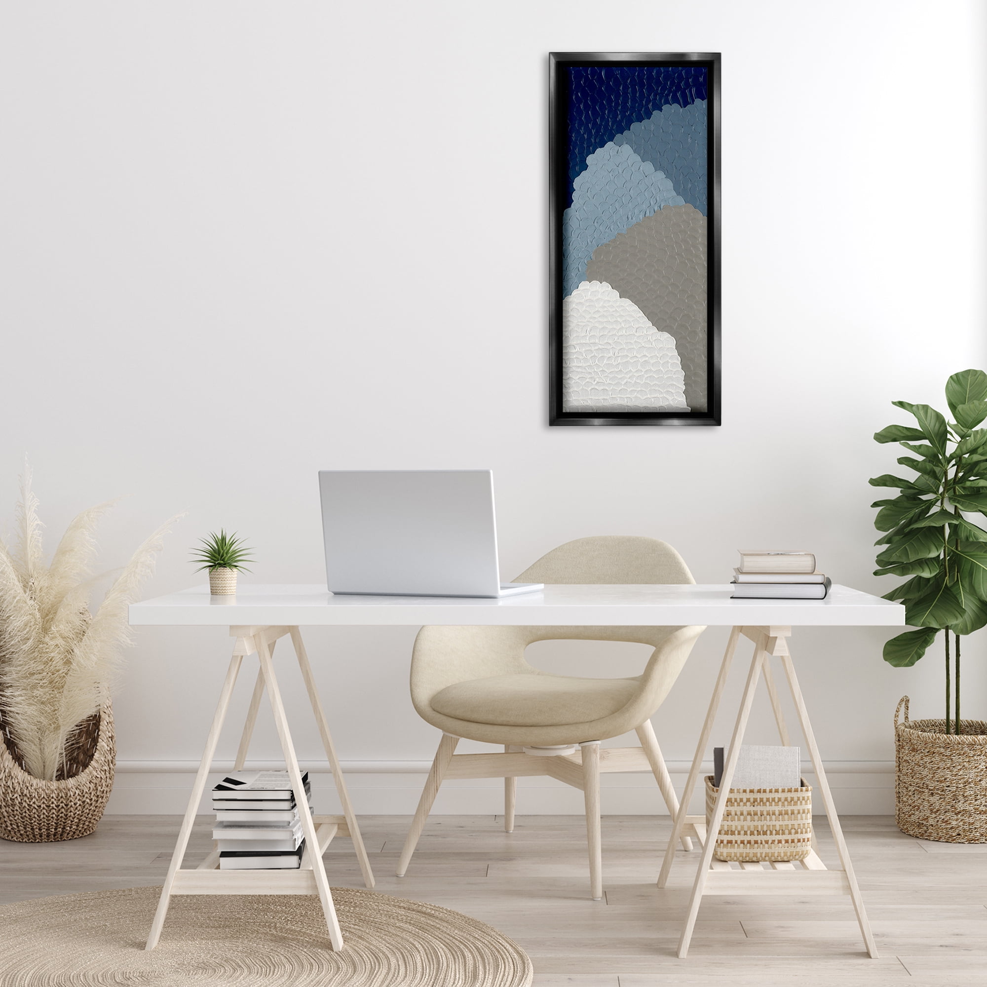 Stupell Industries Cascading Shapes Abstract Abstract Painting Black Floater Framed Canvas Art Print Wall Art, 15 x 31