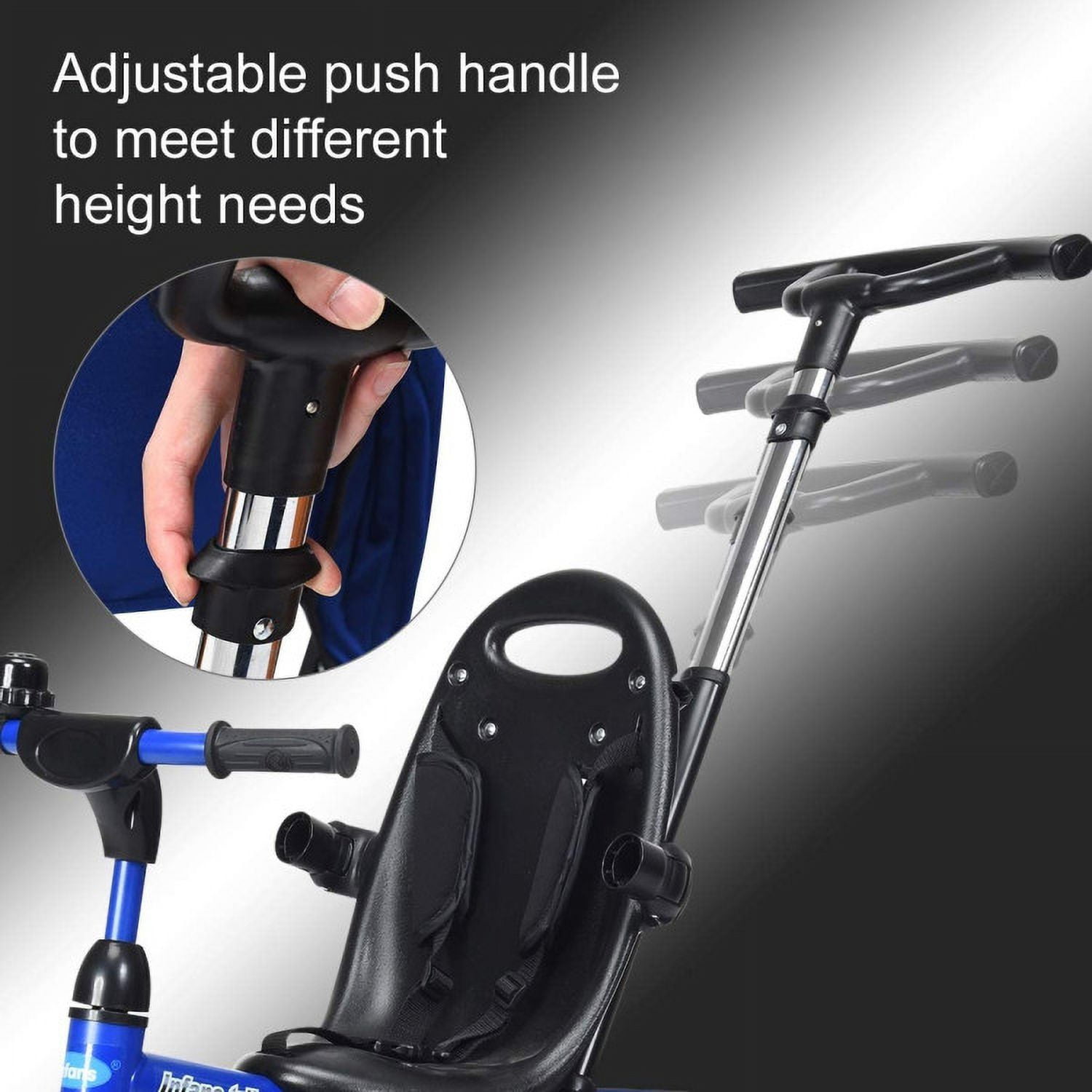 Barara King Travel Stroller,Baby Wagon,4-in-1 Kids Tricycle with Adjustable Push Handle-Blue