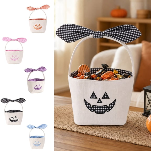 PSVFUJZ Halloween Basket with Handle, Cute Woven Candy Bag, Portable Handheld Goodie Carrier, Woven Boo Candy Basket for Neighborhood Parades & Indoor Home Decor, Black