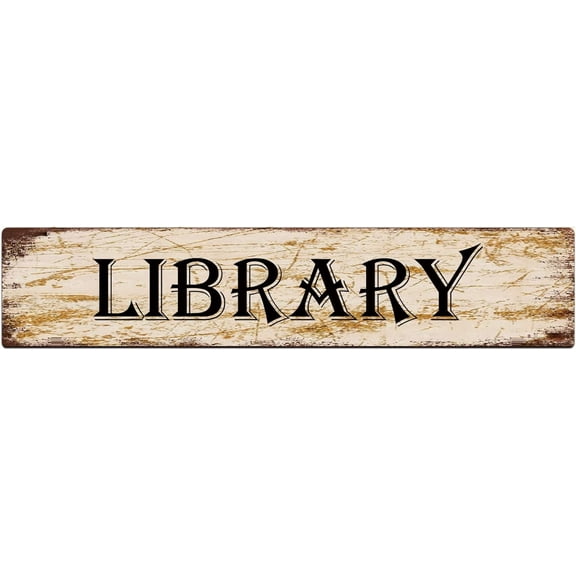Library Metal Tin Sign For Home Office Living Room Bar Cafe Restaurant Club Wall Decor 4x16 Inches