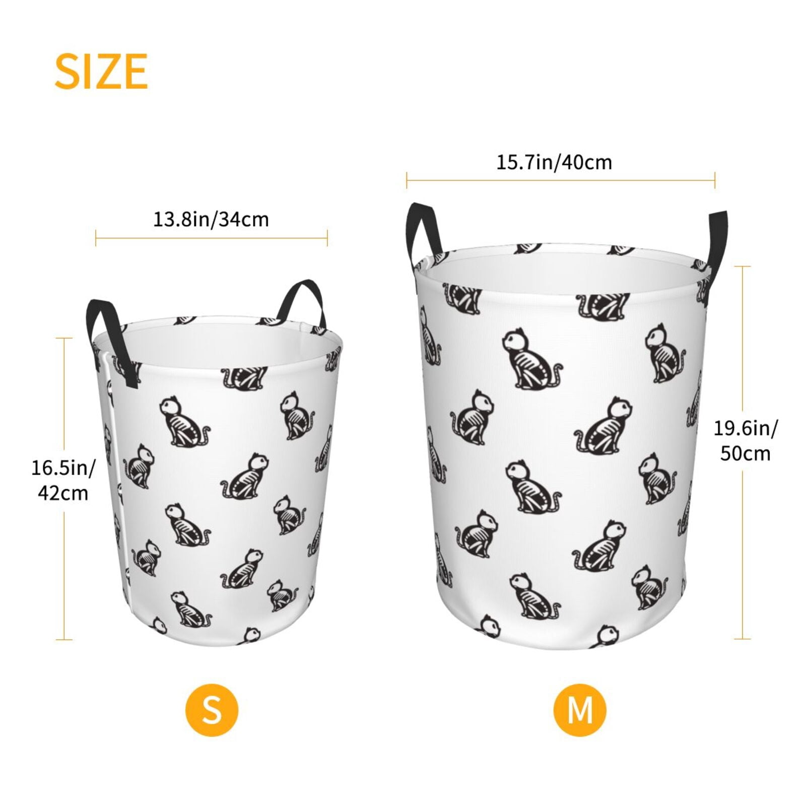 Large Laundry Basket with Handles - Black White Cartoon Cat Bones Kids Baby Dirty Clothes Laundry Hamper for Bedroom Aesthetic