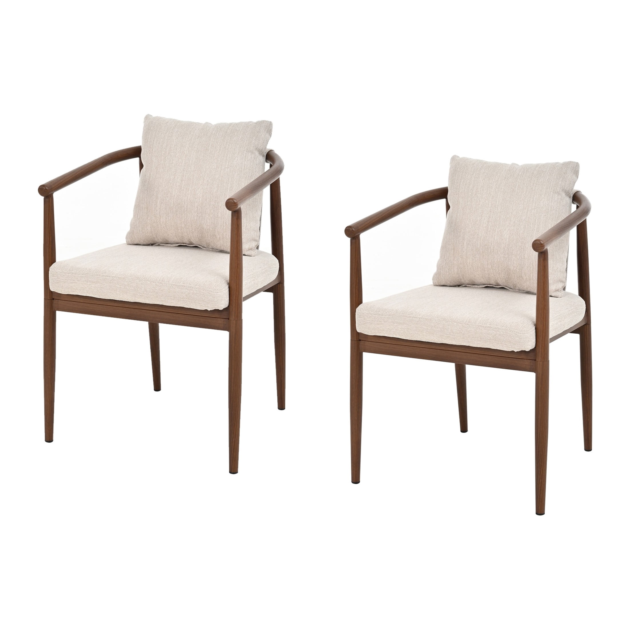 Christopher Knight Home Mid-Century Dining Chairs with Seat & Back Cushion, Iron Frame, Walnut+Beige, Set of 2