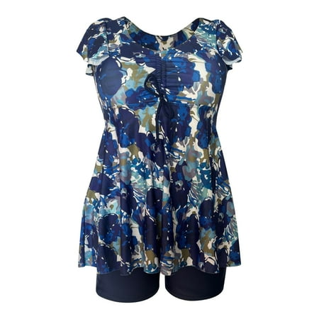 Hyknon Tankini Swimsuits for Women 2025 Two-piece Set Swimsuits with Boyshorts Summer Fashion Loose Puls Size Elastic Waist Floral Printed Bathing Suit