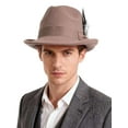 thumbnail image 3 of Deago Fedora Hats for Men Women Classic Short Brim Felt Manhatta Hat Panama Dress Fedora Hat with Feathers Band (Khaki), 3 of 9