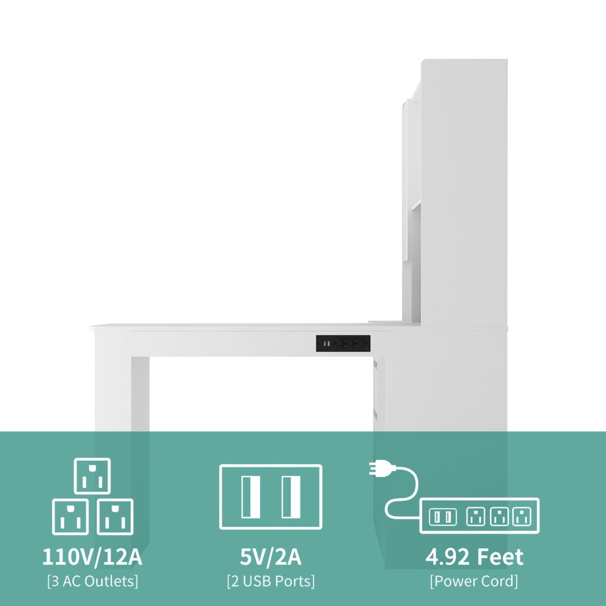 GZXS L-Shaped Computer Desk with Charging Station, LED Light, Pegboard, 4 Drawers & Open Shelves - 56" Modern Corner Desk for Home Office, Study, Work, White