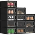 thumbnail image 1 of Pack of 12 Shoe Containers, Transparent Stackable Plastic, Shoe Rack, Wardrobe Shoe Organizer (Black) Medium, 1 of 8