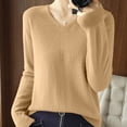 thumbnail image 2 of Womens Long Sleeve Tops Casual V Neck Loose Pullover Knitted Shirt Solid Color Warm Cozy Lightweight Wool Sweater (Khaki 2XL), 2 of 3