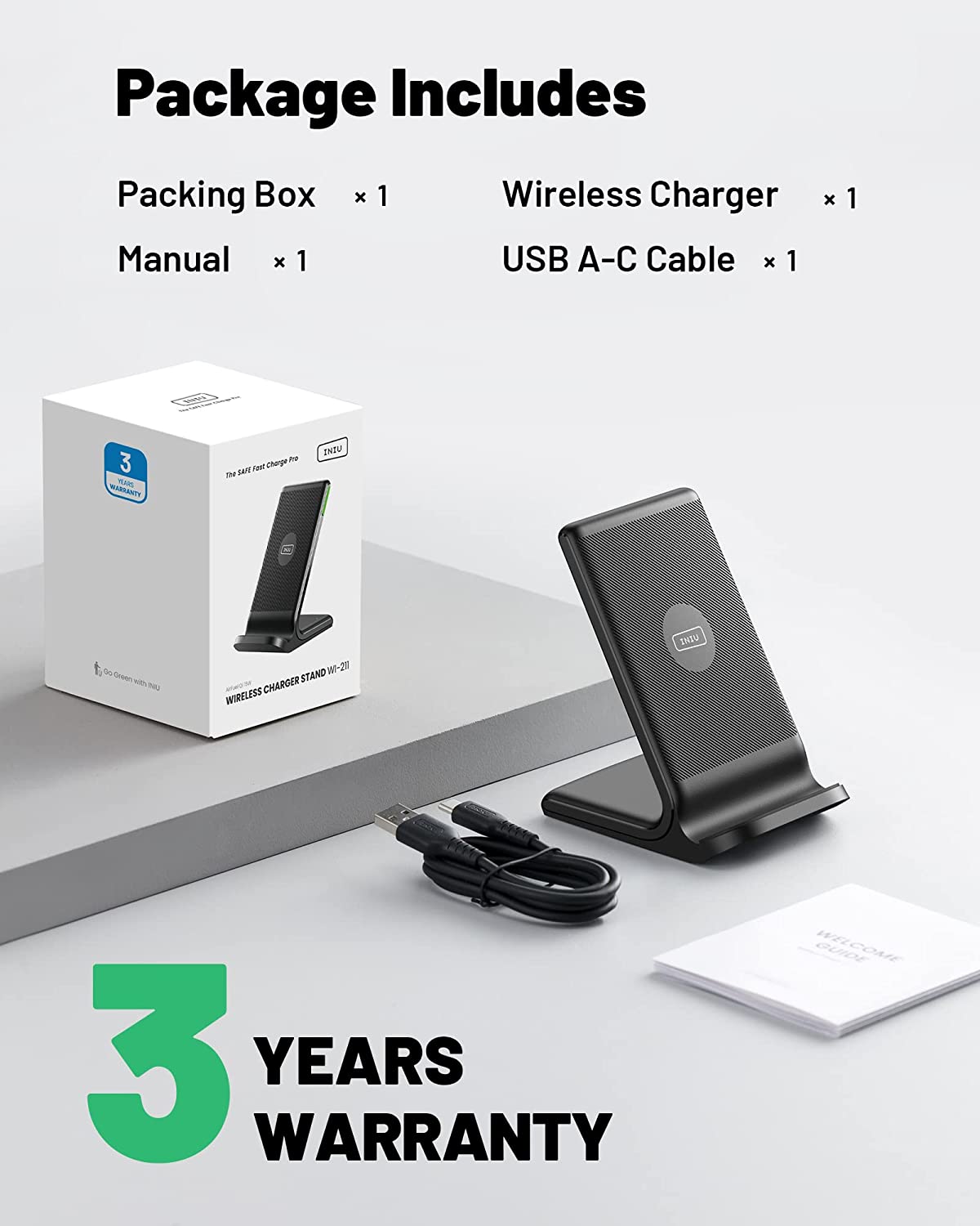 INIU 15W Wireless Charging Station with Adaptive LED, Black photo 2