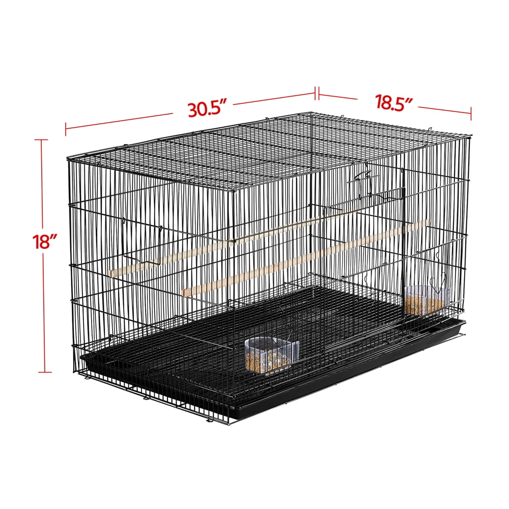 Yaheetech 30.5 inch Rectangle Breeding Flight Parakeet Bird Cage with Slide-Out Tray for Finches Budgies Cockatiels, Black