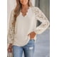thumbnail image 5 of Blusa Elegante de Encaje para Mujer, Larga, Cuello en V, Ojales, Elegante, para Fiesta, Floral, con Cuello en V Festoneado Albaricoque S, 5 of 9