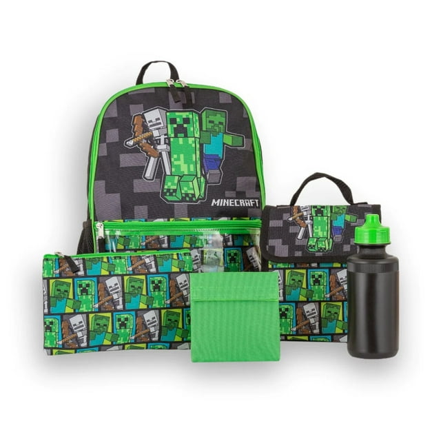 Ensemble de Sac à Dos 16 Po pour Enfants, 5 Pcs, Thème Minecraft