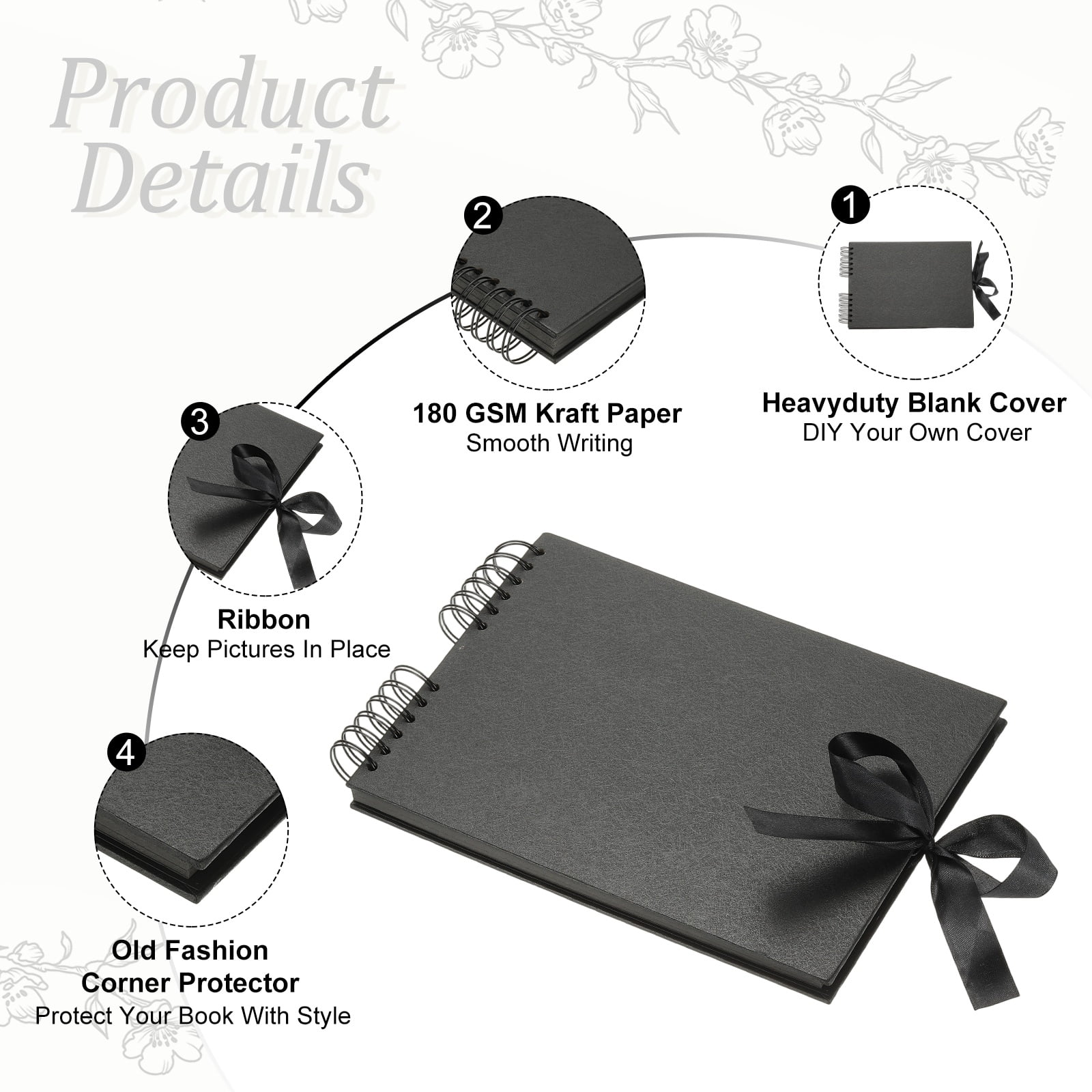 Uxcell Scrapbook Photo Albums, 8x12 Inch 80 Pages with Sticker and Ribbon, Black, 2 Pcs