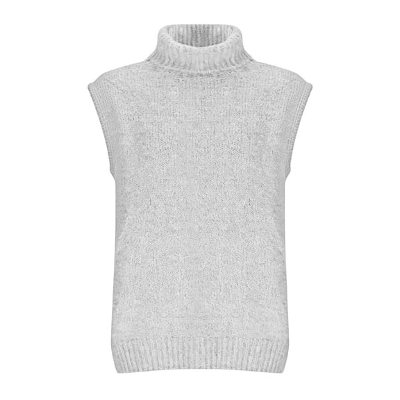 ZQUUVOU Women's Turtleneck Sweater Vest Sleeveless Cap Sweater Pullover Ribbed Knit Tops Stretch Loose Knitwear Beige