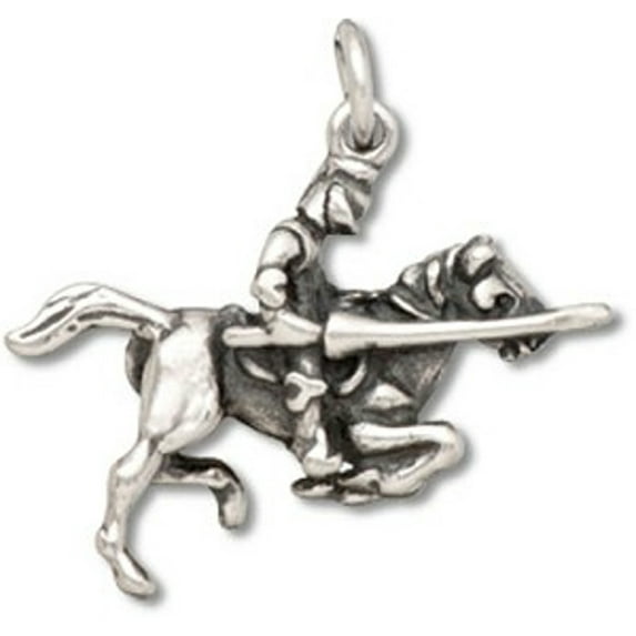 Sterling Silver 24" 1mm Box Chain 3D Jousting Armored Knight On Charging Horse Pendant Necklace