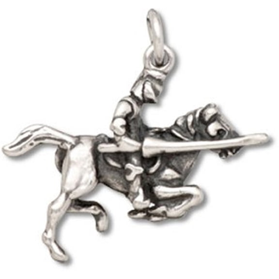 Sterling Silver 7" 4.5mm Charm Bracelet With Attached 3D Jousting Armored Knight On Charging Horse Charm
