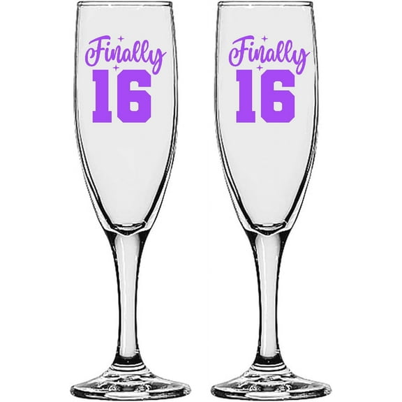 GIFTS INFINITY UV Printed Sweet Sixteen Champagne Flutes Set of 2 Toasting Glasses (SW-3PU)