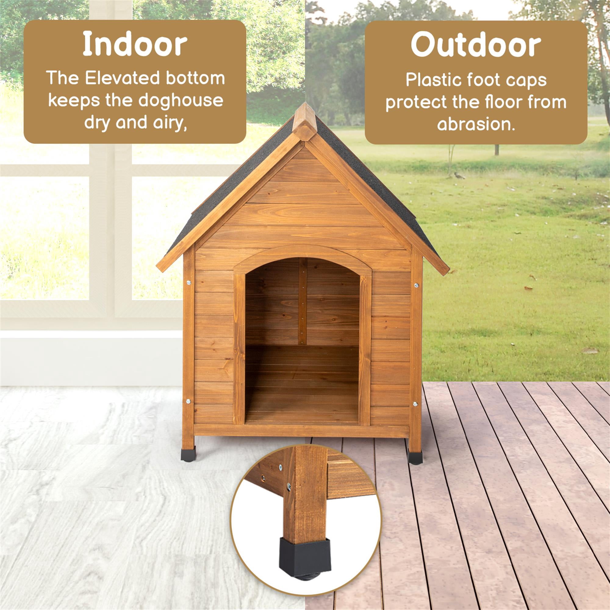 Pefilos 39" Outdoor Wood Dog House with Elevated Floor, Puppy Kennel Waterproof Pet Cat Shelter, Brown