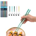 thumbnail image 2 of Alloy Chopsticks Set with Matching Spoons, Anti-Bacteria Proof Design for Healthy Dining, Dishwasher Safe Reusable Utensils, One-Person-One-Set Color Coding, 2 of 9
