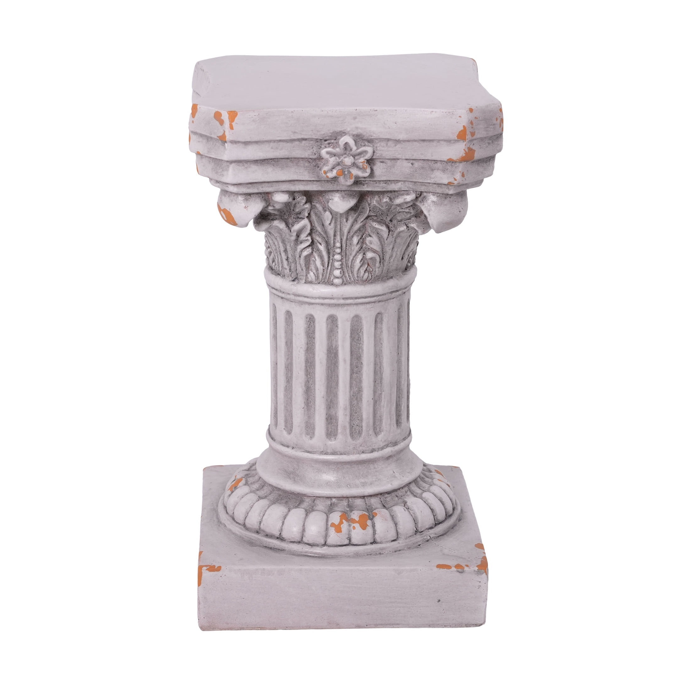 Christopher Knight Home 16.7" Corinthian Pedestal Plant Stand, MGO Indoor Outdoor Side Table, Antique White