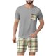 thumbnail image 1 of Mens Slim Fit Manga Corta Botón Abajo Camisas Cuello Redondo Impresión Set Deportivo, Cintura Elástica Traje Casual, 1 of 6