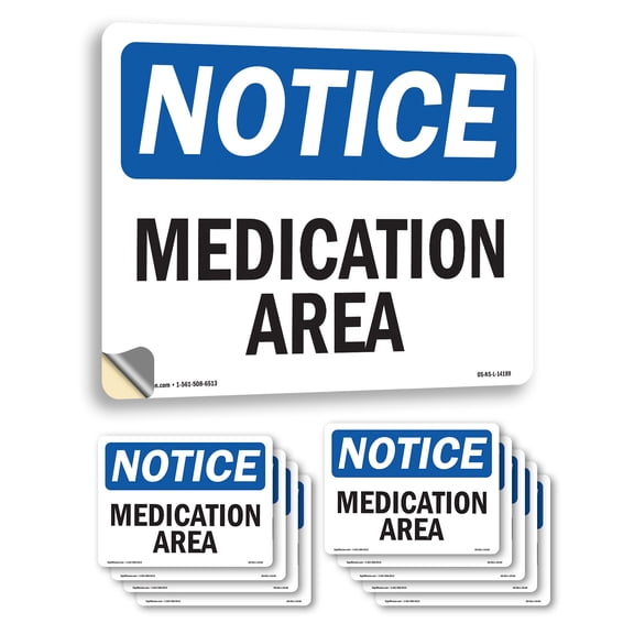Medication Area OSHA Notice Vinyl Decal Label 14 Inch x 10 Inch - 10 Pack