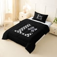 thumbnail image 2 of Erosebridal Checkered Bow Letter L Twin Comforter Sets for Girls, Black White Ribbon Bedding Set, Black Reversible, 2-Piece, 2 of 6