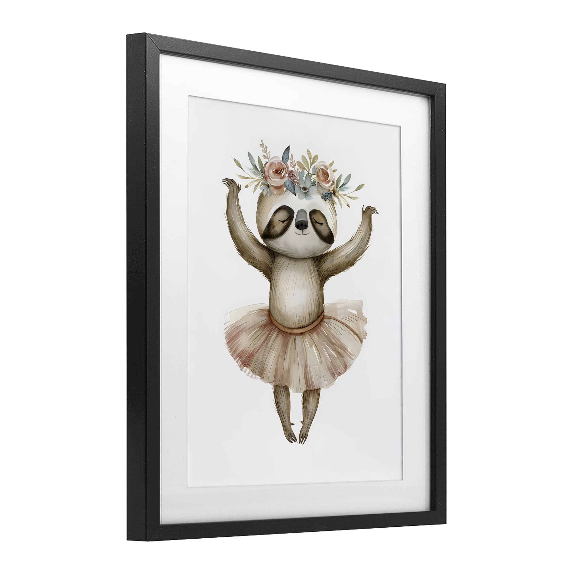 Stupell Industries Dreamy Sloth Ballet with Flowers Black Framed Print Under Glass, design by LSR Design Studio