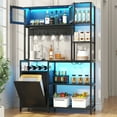 thumbnail image 4 of Winkalon 42.5" Wide Large Bakers Rack with Power Outlets, 6 Tiers Coffee Bar Table with LED Light, 8 Hooks, Microwave Stand Kitchen Storage Shelf, Black, 4 of 9