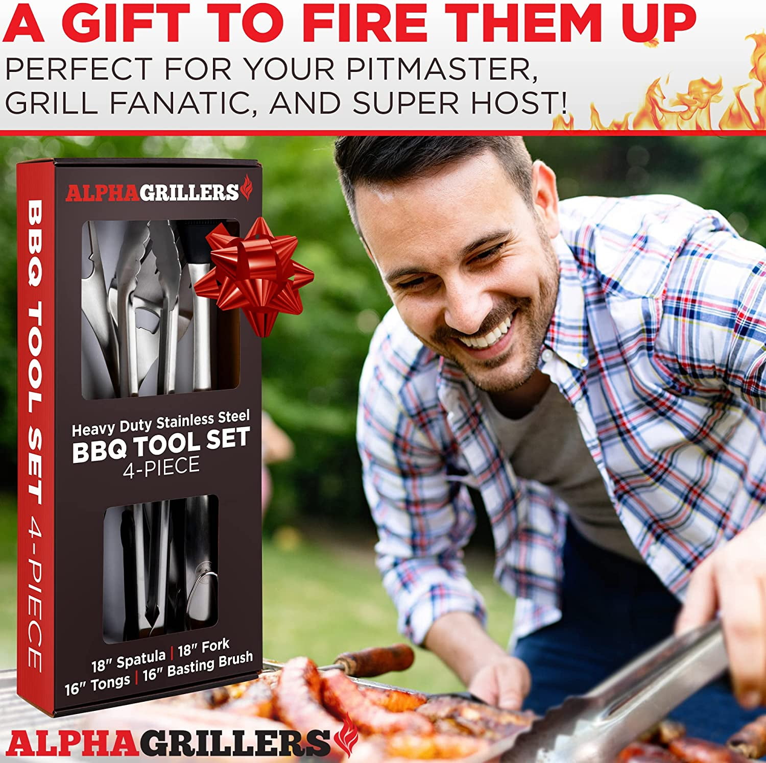 Grill Tools - 4-Piece Heavy Duty BBQ Grill Tools Set