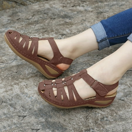 

Cathalem Womens Platform Sandals Size 14 Roman Style Large Size Hook Loop Solid Comfort Wedge Sandals Womens Slide Sandals Coffee 7