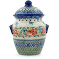 thumbnail image 3 of Polish Pottery 6¾-inch Jar with Lid and Handles (Red Cornflower And Blue Butterflies Theme) Signature UNIKAT + Certificate of Authenticity, 3 of 6