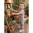 thumbnail image 5 of BemeyourBBs Newborn Baby Boys Summer Clothes Cute Infant Baby Boy Lil Bean Outfits Waffled Striped Short Sleeve Romper Tops Shorts 2Pcs Set, 5 of 9