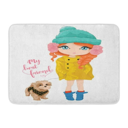 GODPOK Eyes Little Cute Girl and Dog Design My Best Friend Slogan Princess Portrait Rug Doormat Bath Mat 23.6x15.7